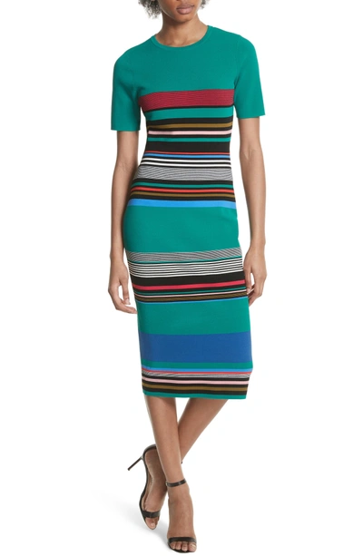 Shop Diane Von Furstenberg Stripe Short Sleeve Sweater Dress In Juniper Multi