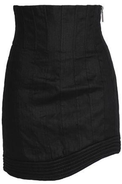 Shop Zimmermann Woman Asymmetric Pleated Linen Mini Skirt Black