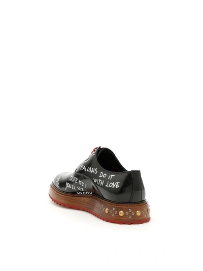 Shop Dolce & Gabbana Shiny Brushed Calfskin Lace-ups In Scritte Fondo Nero (black)