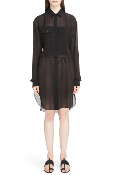 Shop Saint Laurent Silk Georgette Shirtdress In Noir