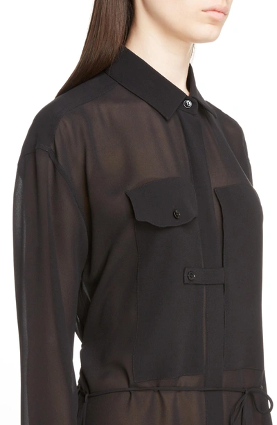 Shop Saint Laurent Silk Georgette Shirtdress In Noir