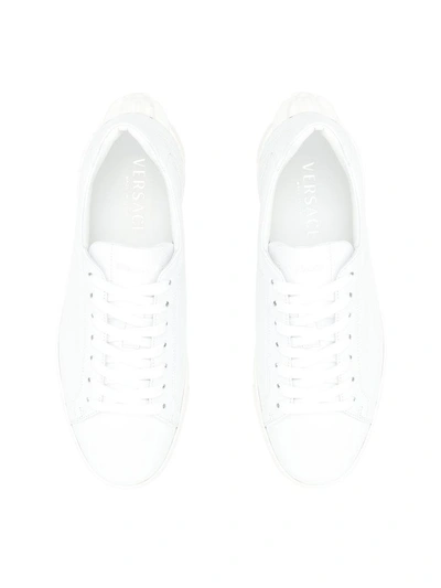 Shop Versace Calfskin Sneakers In Biancobianco