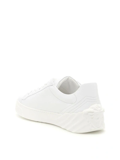 Shop Versace Calfskin Sneakers In Biancobianco