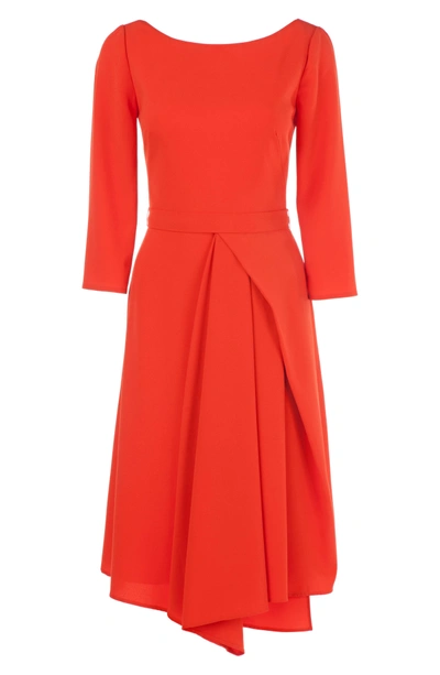 Shop Kay Unger Asymmetrical Pleat V-back Dress In Coral