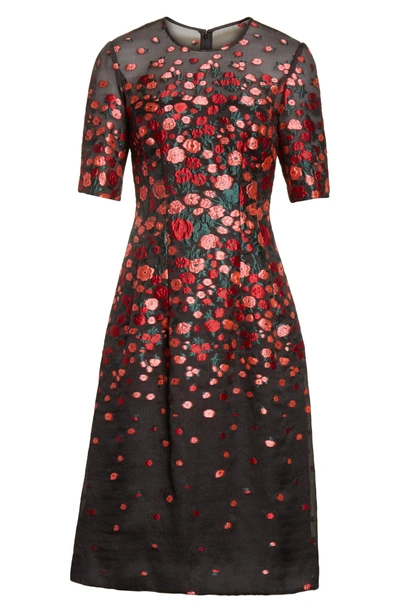 Shop Lela Rose Holly Floral Matelasse A-line Dress In Peony / Black
