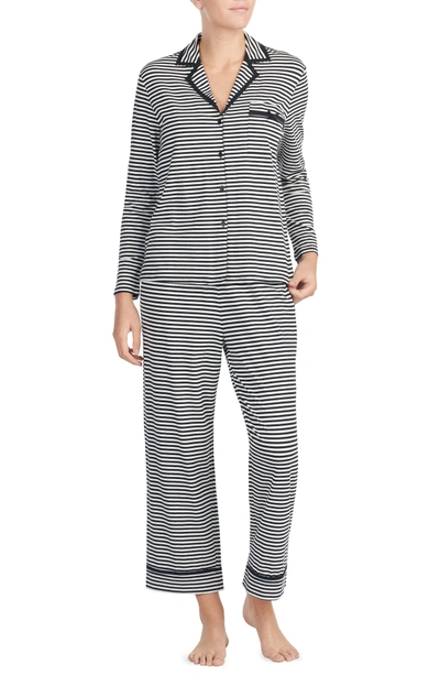 Shop Kate Spade Stripe Crop Jersey Pajamas In Black/ White Spring Stripe