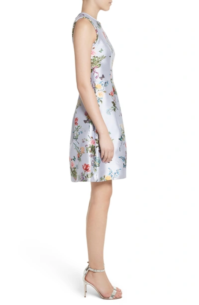 Shop Monique Lhuillier Botantical Print Structured Twill Dress In Lavender Multi