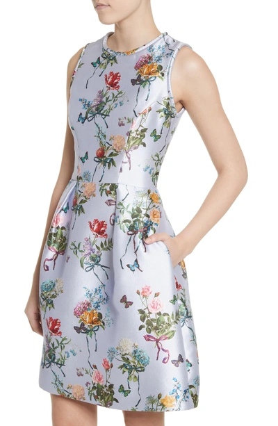Shop Monique Lhuillier Botantical Print Structured Twill Dress In Lavender Multi