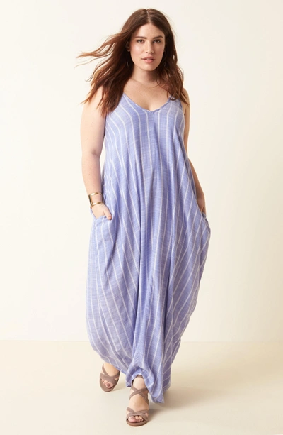 Shop Elan Cover-up Maxi Dress In Chambray Stripe