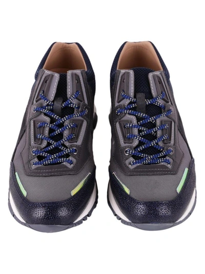 Shop Lanvin Calf Sneakers In Dark Grey - Dark Blue