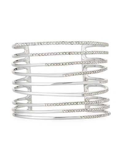 Shop Alexis Bittar Multi-row Silvertone Crystal Origami Cuff Bracelet