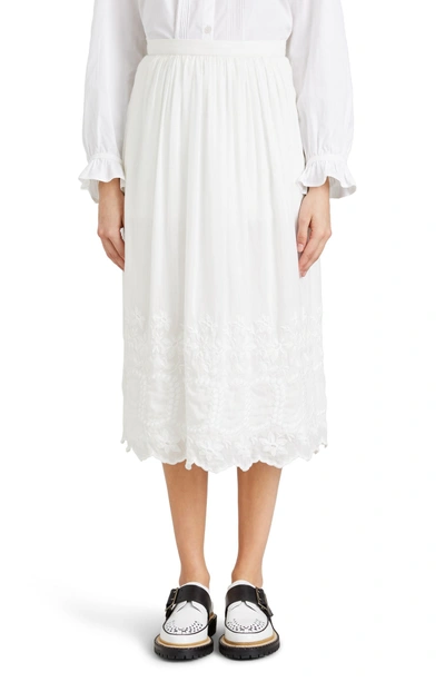 Shop Burberry Shaftesbury Embroidered Cotton & Silk Skirt In White