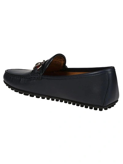 Shop Gucci Web Horsebit Driving Loafers In Blue