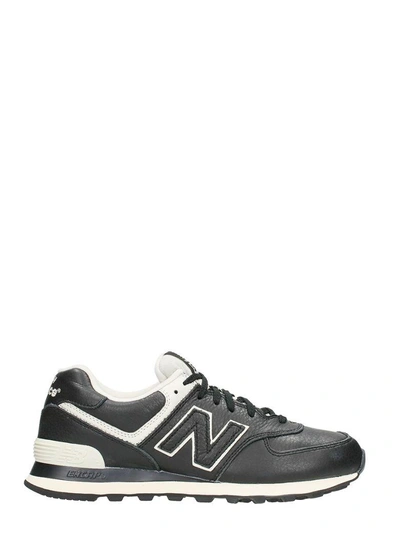 Shop New Balance 574 Black Leather Sneakers