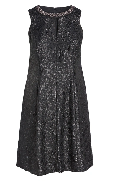 Shop London Times Beaded Neck Fit & Flare Dress In Black