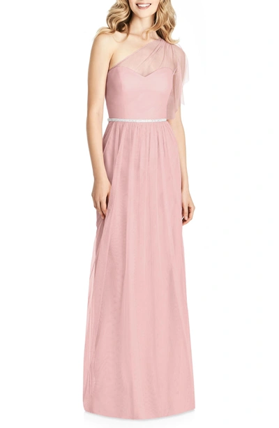 Shop Jenny Packham One-shoulder Tulle A-line Gown In Rose