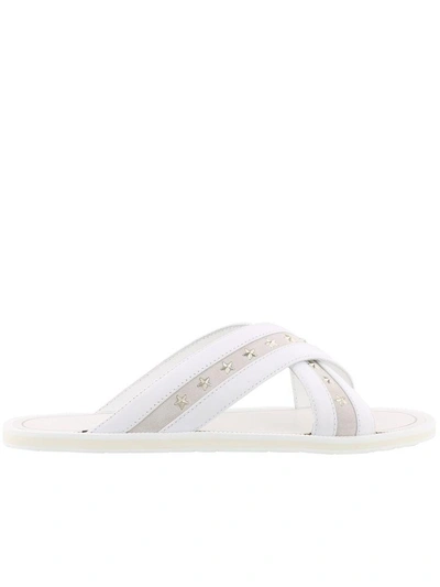 Shop Jimmy Choo Wally Flat Sandals In White-silver