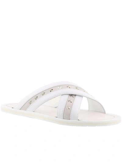 Shop Jimmy Choo Wally Flat Sandals In White-silver