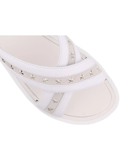 Shop Jimmy Choo Wally Flat Sandals In White-silver