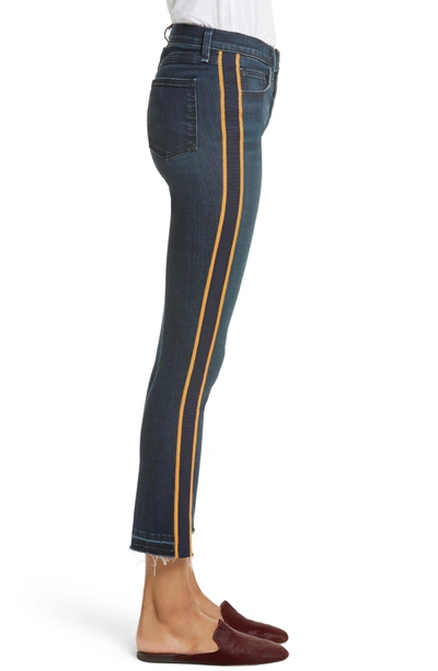 Shop Veronica Beard Carolyn Tuxedo Stripe Baby Boot Crop Jeans In Midnight/ Fray/ Gold Stripe