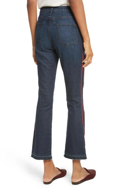 Shop Veronica Beard Carolyn Tuxedo Stripe Baby Boot Crop Jeans In Midnight Fray/ Red