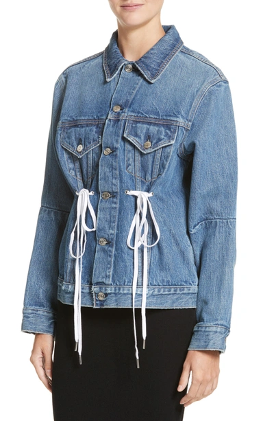 Shop Proenza Schouler Pswl Drawstring Denim Jacket In Medium Blue