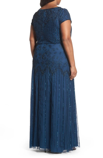 Shop Adrianna Papell Beaded Blouson Gown In Deep Blue