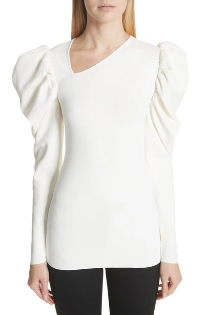 Shop Stella Mccartney Puff Sleeve Asymmetrical Neck Top In Pure White