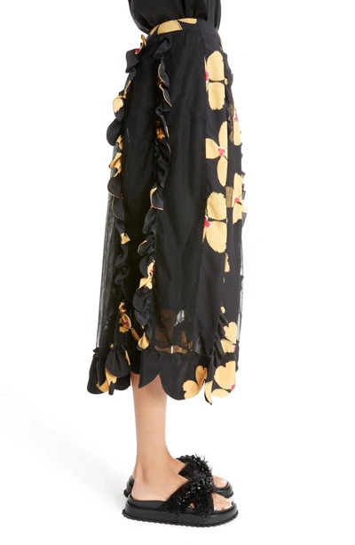 Shop Simone Rocha Turbo Pleat Floral Silk Wrap Skirt In Black Clementine