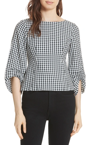 Shop Tibi Gingham Corset Peplum Blouse In Black Multi