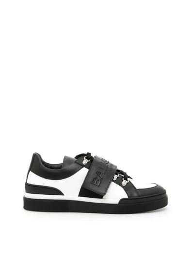 Shop Balmain Multicolor Leather Sneakers In Black Whitebianco