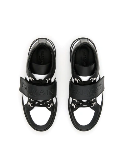 Shop Balmain Multicolor Leather Sneakers In Black Whitebianco