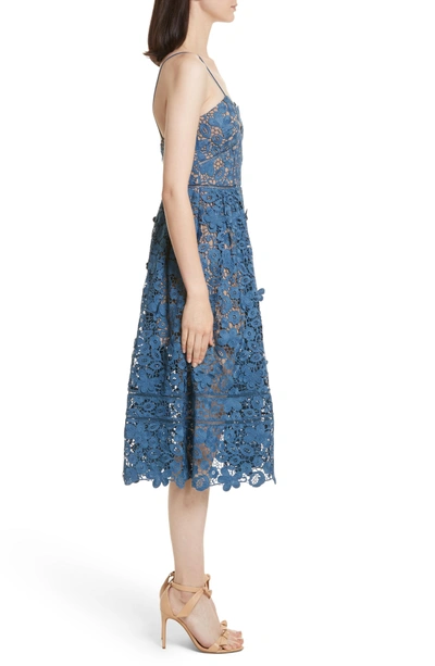 Shop Self-portrait Azaelea 3d Lace Fit & Flare Dress In Slate Blue