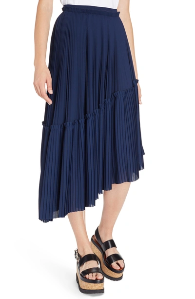 Shop Kenzo Asymmetrical Pleated Midi Skirt In Blue