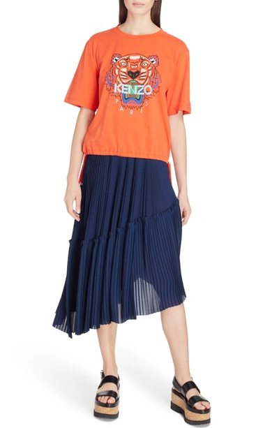 Shop Kenzo Asymmetrical Pleated Midi Skirt In Blue