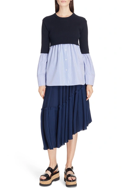 Shop Kenzo Asymmetrical Pleated Midi Skirt In Blue