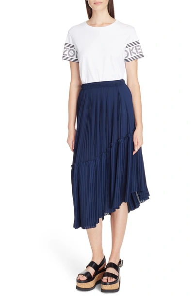 Shop Kenzo Asymmetrical Pleated Midi Skirt In Blue