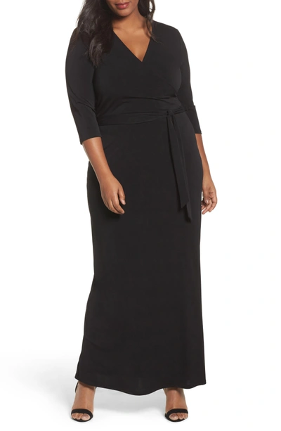 Shop Leota Perfect Faux Wrap Maxi Dress In Black Crepe