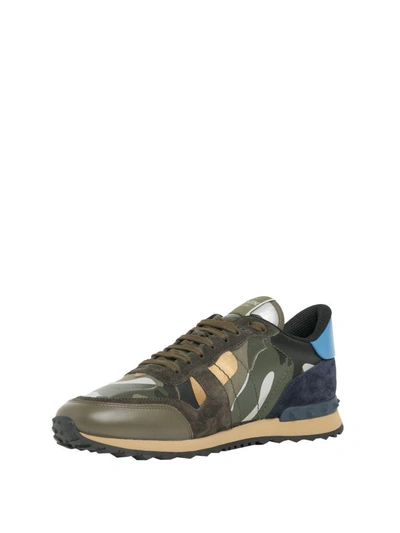Shop Valentino Rockrunner Camouflage Leather Sneakers In Verde