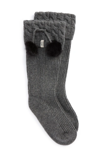 Shop Ugg Pure(tm) Pompom Tall Rain Boot Sock In Charcoal Heather Wool