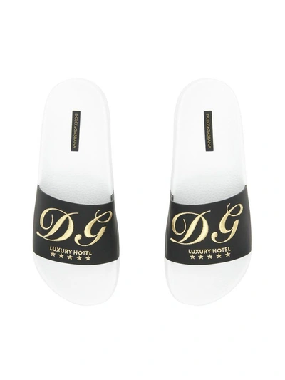 Shop Dolce & Gabbana Embroidered Rubber Slides In Nero/bianco|nero