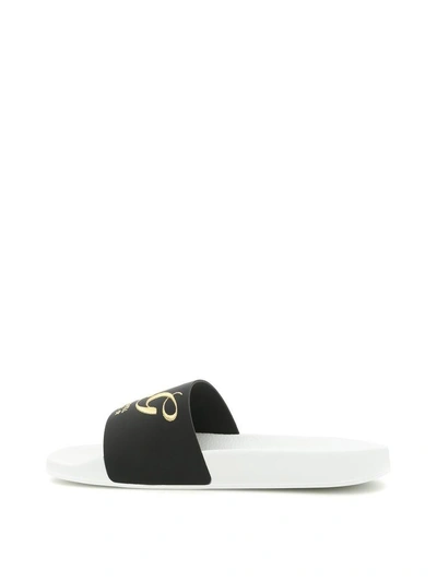 Shop Dolce & Gabbana Embroidered Rubber Slides In Nero/bianco|nero