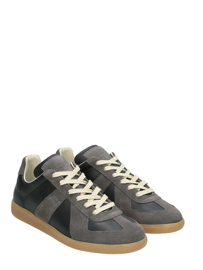 Shop Maison Margiela Replica Black-grey Suede And Leather Sneakers