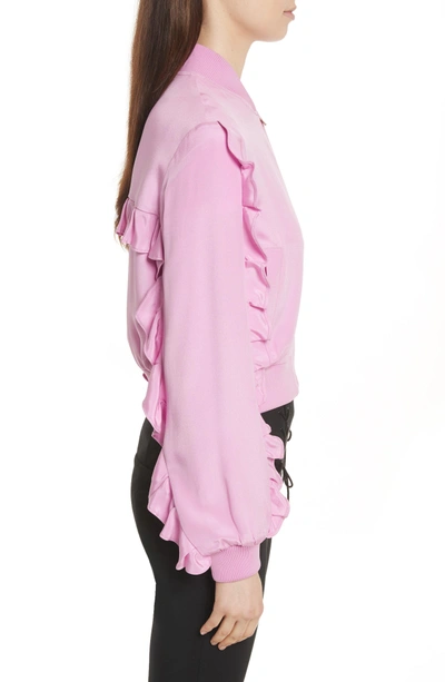 Shop Tibi Ruffled Silk Bomber Jacket In Pink