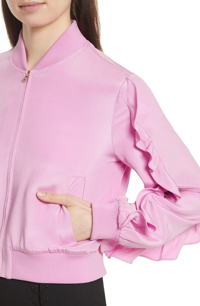 Shop Tibi Ruffled Silk Bomber Jacket In Pink