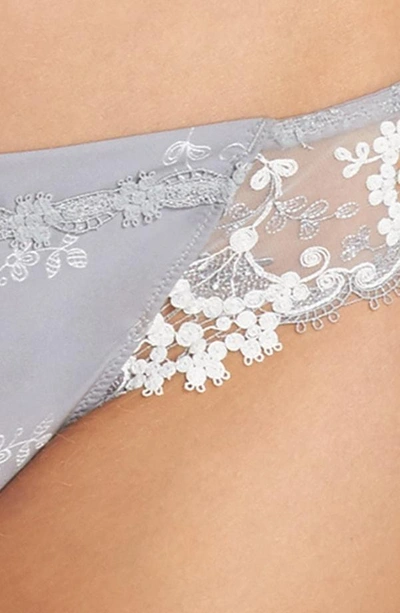 Shop Simone Perele 'wish' Embroidered Tanga Thong In Silver