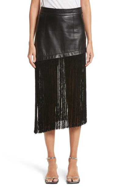 Shop Helmut Lang Fringe Hem Leather Miniskirt In Black