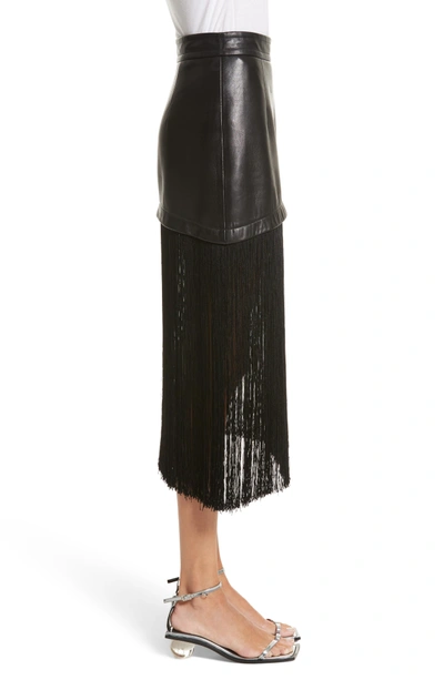 Shop Helmut Lang Fringe Hem Leather Miniskirt In Black