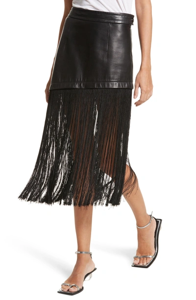 Shop Helmut Lang Fringe Hem Leather Miniskirt In Black