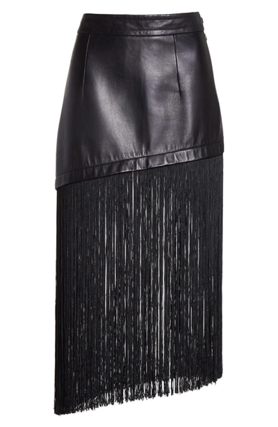 Shop Helmut Lang Fringe Hem Leather Miniskirt In Black